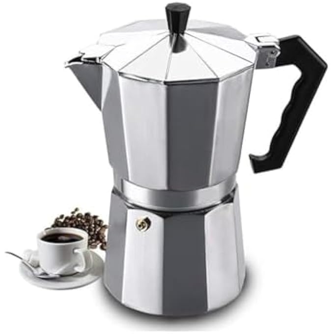 rayihni Aluminium Italian Espresso Stove Coffee Maker Filter Coffee Percolator For 6 Cups Of Coffee  Moka Pot Silver 300 Ml - Image 1