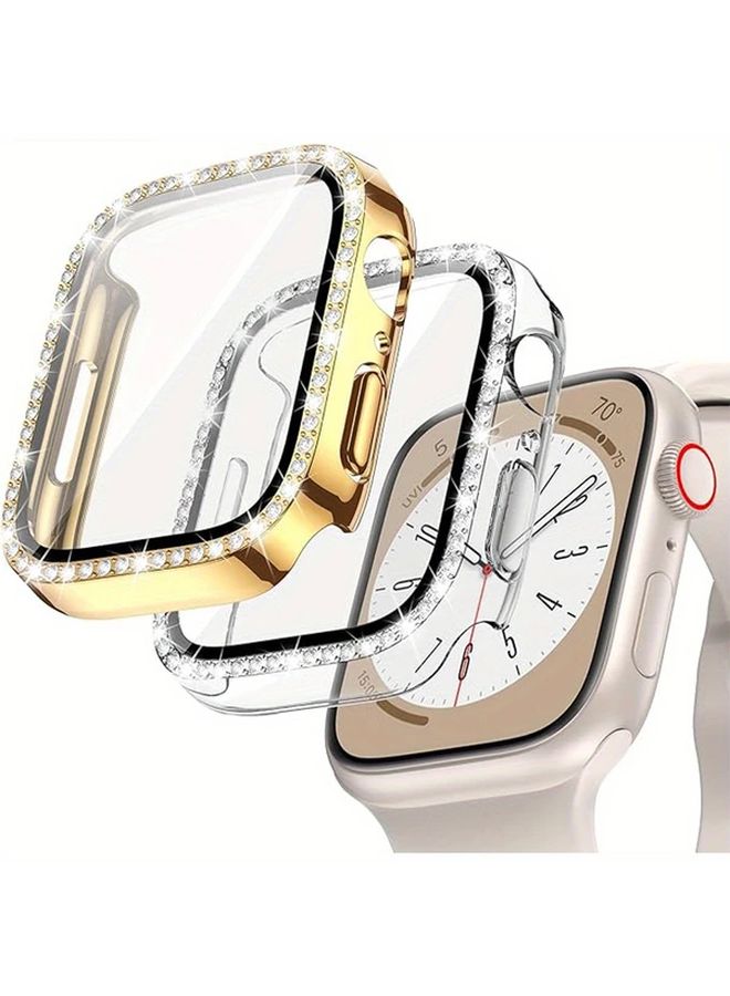 Golden Clear 44mm Diamond Bling Case For Apple Watch With Tempered Glass Screen Protector - Image 1