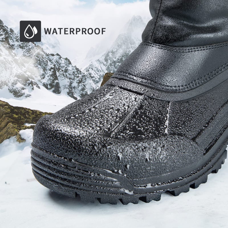 mysoft Men's Winter Snow Boots Mid Calf Waterproof Insulated Fur Lined Warm Anti-Slip Zip Boot - Image 3