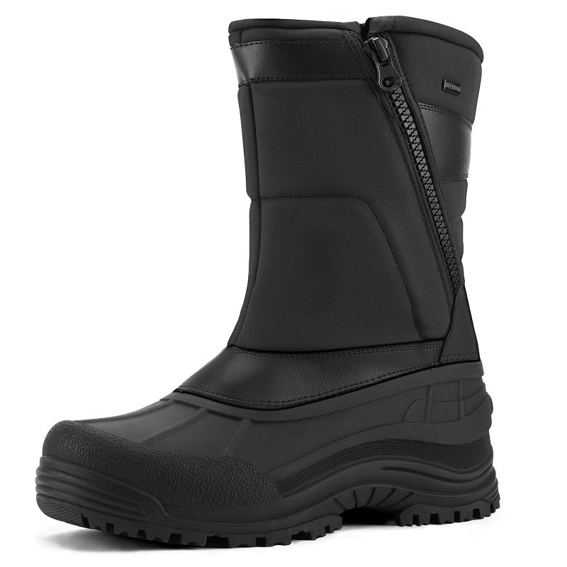 mysoft Men's Winter Snow Boots Mid Calf Waterproof Insulated Fur Lined Warm Anti-Slip Zip Boot - Image 1