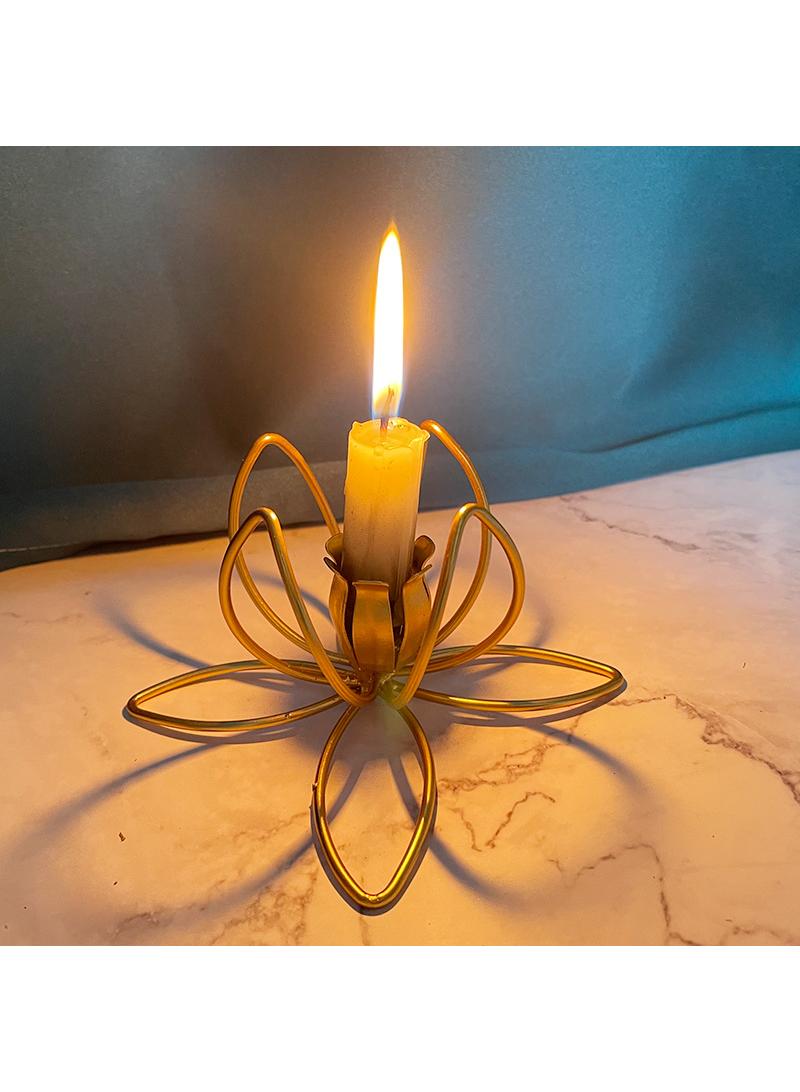 General 4 Pieces Creative Lotus Candle Holders Iron Decorations Bedroom Living Room, Iron Decorations Stage Props Gold  - Image 2
