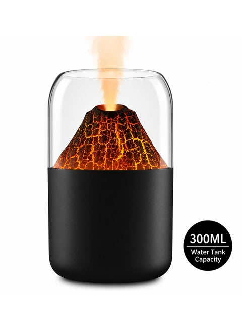 Volcano Flame Essential Oil Diffuser & Ultrasonic Humidifier, 300Ml Aromatherapy Diffuser With Led Ambient Light For Home, Office & Bedroom