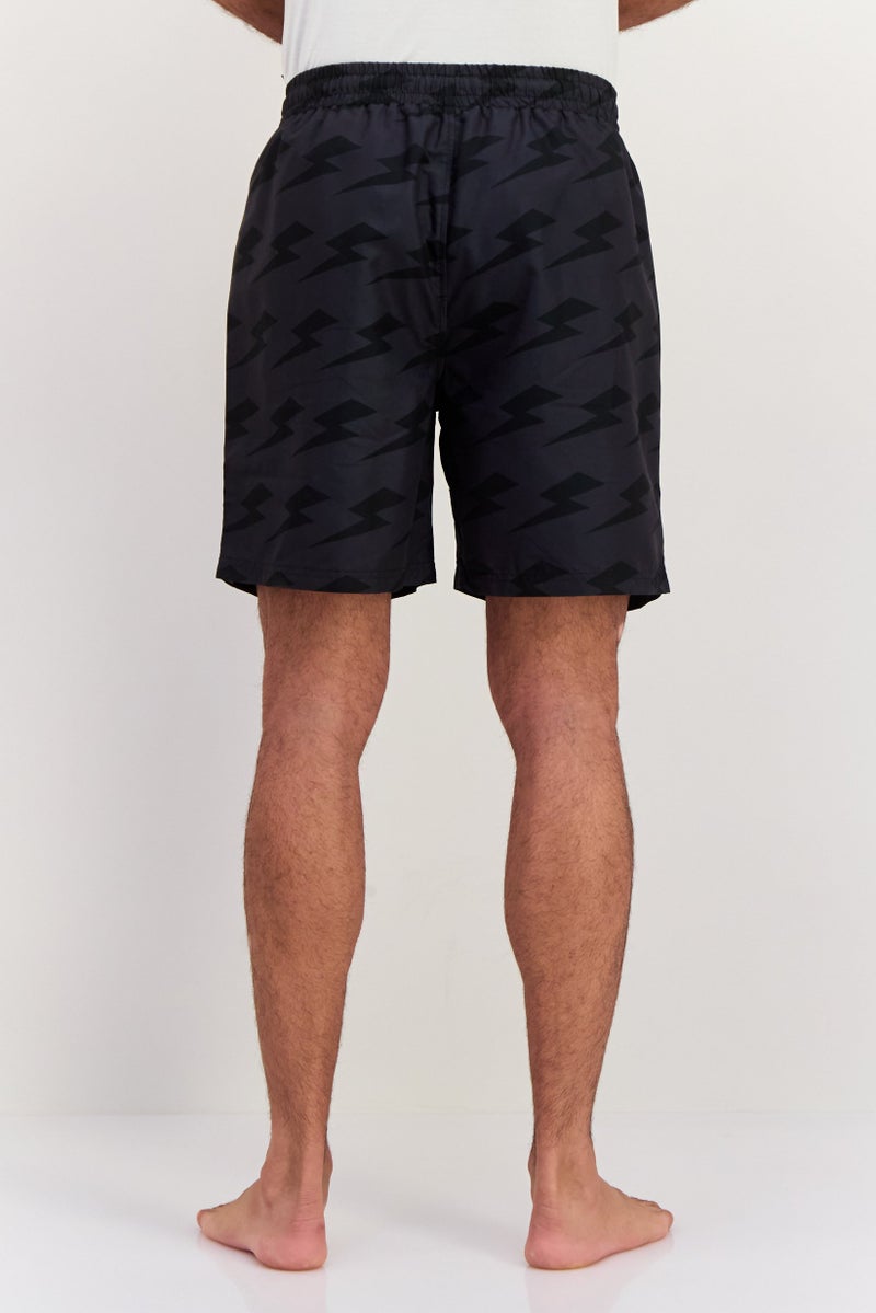 Ellesse Men Allover Print Drawstring Board Shorts, Black - Image 2