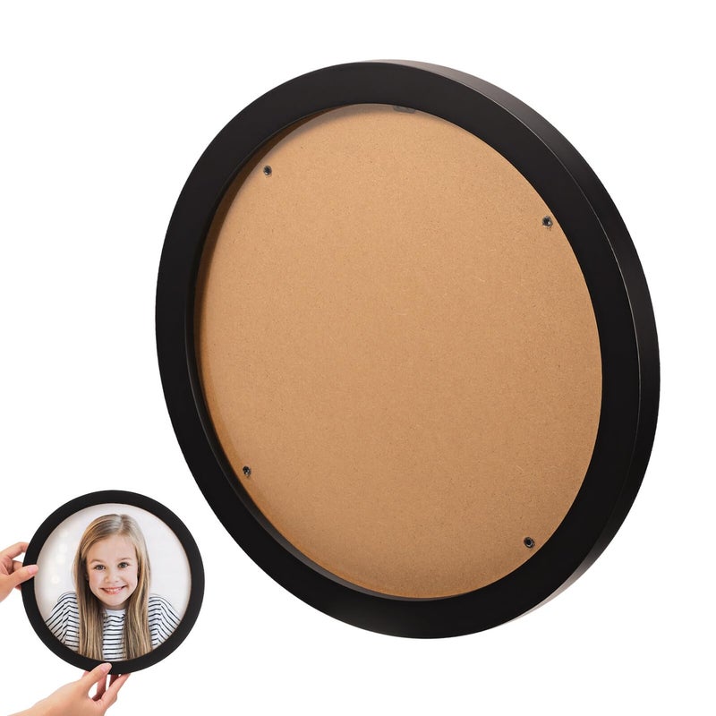 Rotatable Clip Black Wooden Round Photo Frame Nordic Style Wall Decor - Image 2