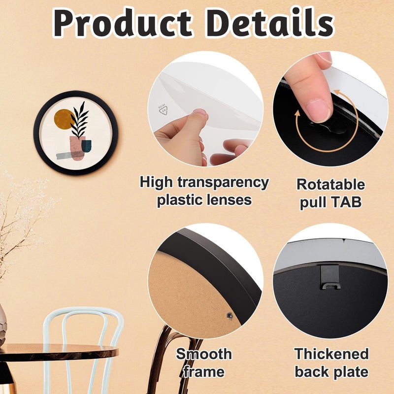 Rotatable Clip Black Wooden Round Photo Frame Nordic Style Wall Decor - Image 4