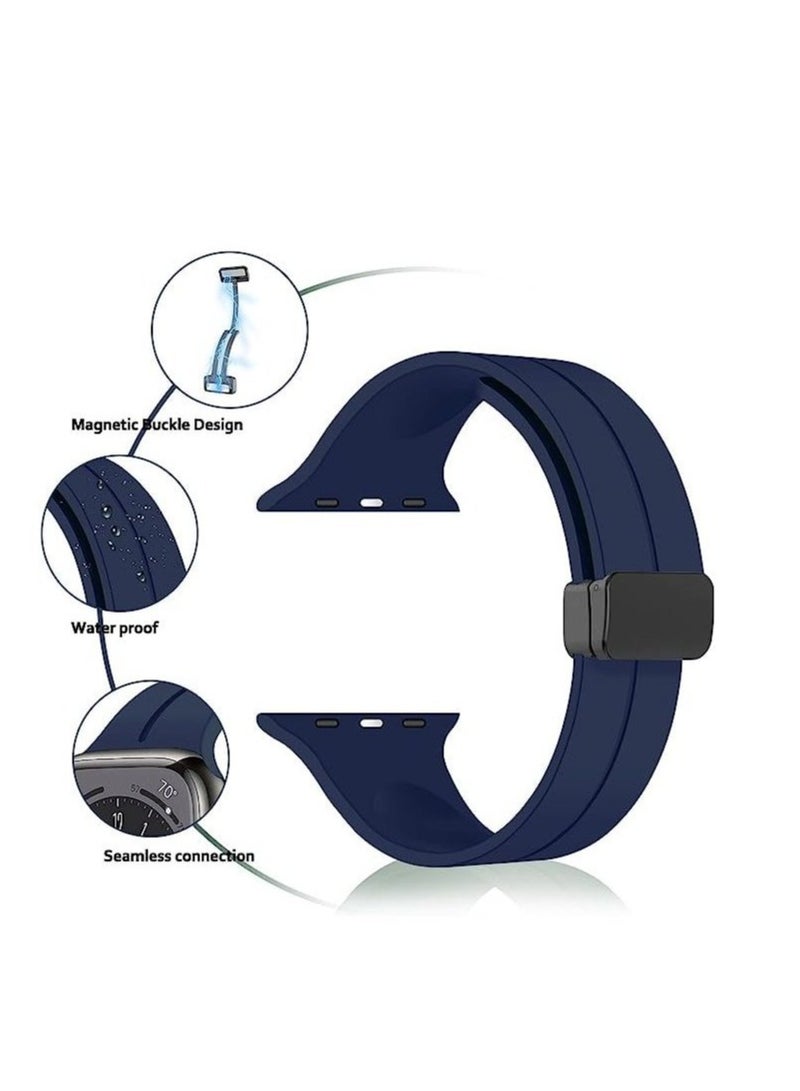 For Apple Watch 49mm Ultra Series 8 D-Shape Magnetic Clasp Silicone Replacement Sport Wristband Band-Blue - Image 2