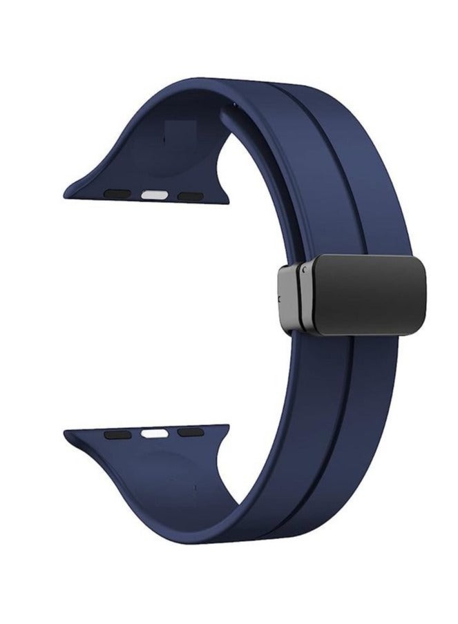 For Apple Watch 49mm Ultra Series 8 D-Shape Magnetic Clasp Silicone Replacement Sport Wristband Band-Blue - Image 1