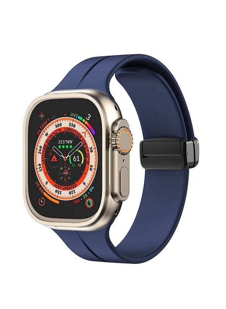 For Apple Watch 49mm Ultra Series 8 D-Shape Magnetic Clasp Silicone Replacement Sport Wristband Band-Blue - Image 3