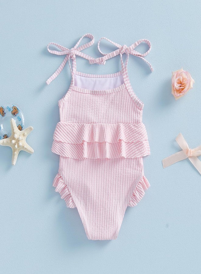 Multitrust Infant Baby Girl Stripe Swimsuit Sling Adjustable One Piece Bathing Suit Ruffled Toddler Girls Beach Swimwear (Pink, 2-3T) - Image 3