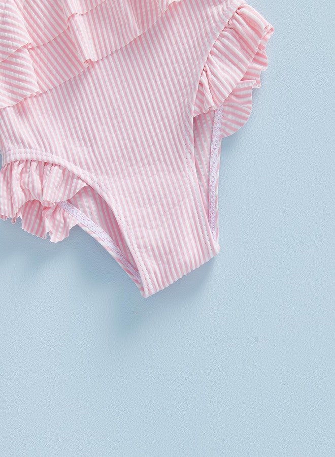 Multitrust Infant Baby Girl Stripe Swimsuit Sling Adjustable One Piece Bathing Suit Ruffled Toddler Girls Beach Swimwear (Pink, 2-3T) - Image 5