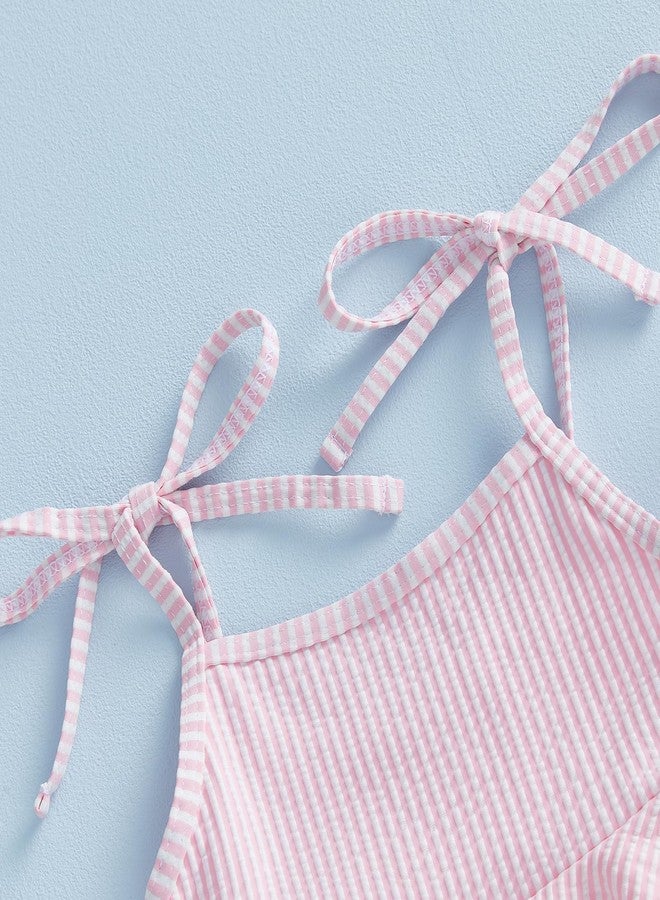 Multitrust Infant Baby Girl Stripe Swimsuit Sling Adjustable One Piece Bathing Suit Ruffled Toddler Girls Beach Swimwear (Pink, 2-3T) - Image 4
