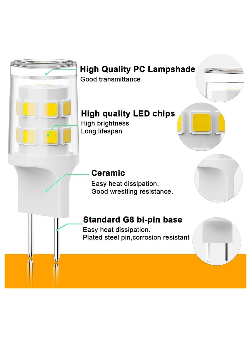 (5-Pack) G8 LED Bulbs, 3W Equivalent to 20W-25W Halogen, GY8.6 Bi-Pin Base, T4 120V Puck Light Replacement for Microwave & Under-Counter Kitchen Lighting, Daylight White 6000K - Image 4