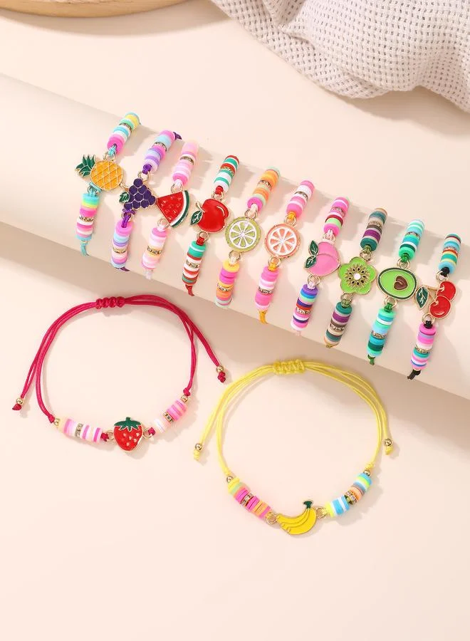 تايك تو Pack of 12 - Multi-Color Fruit Charm Beaded Bracelets