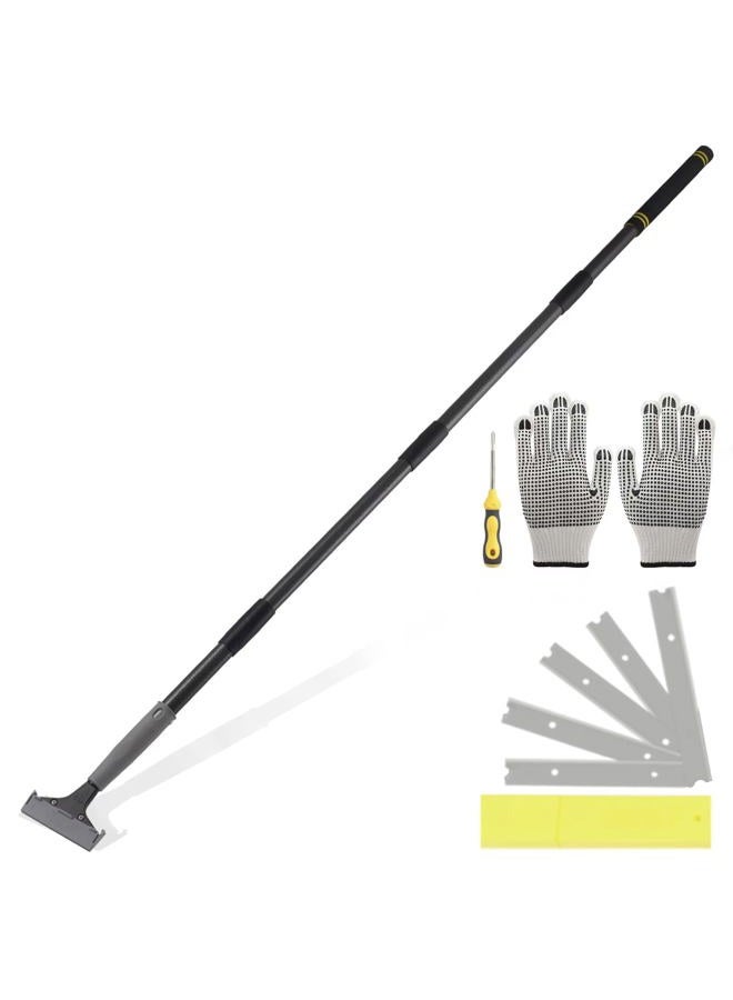 UEGHNS Floor Scraper Long Handle Heavy Duty, 31-61“ Long Handle Blade Scraper Tool with 10PCS Extra Blades 4 Inch stainless steel efficiently and quickly kitchen stickers windows cleaning. (61 inch) - Image 1