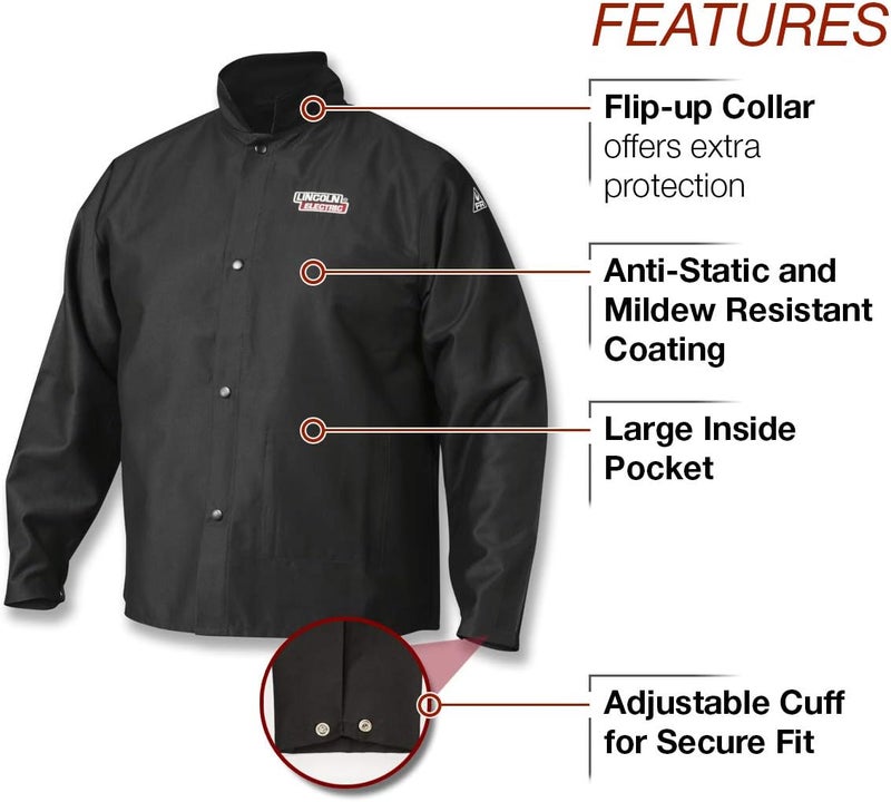 Lincoln Electric Premium Flame Resistant Cotton Welding Jacket - Black - XXL - Image 3