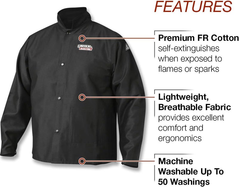 Lincoln Electric Premium Flame Resistant Cotton Welding Jacket - Black - XXL - Image 2