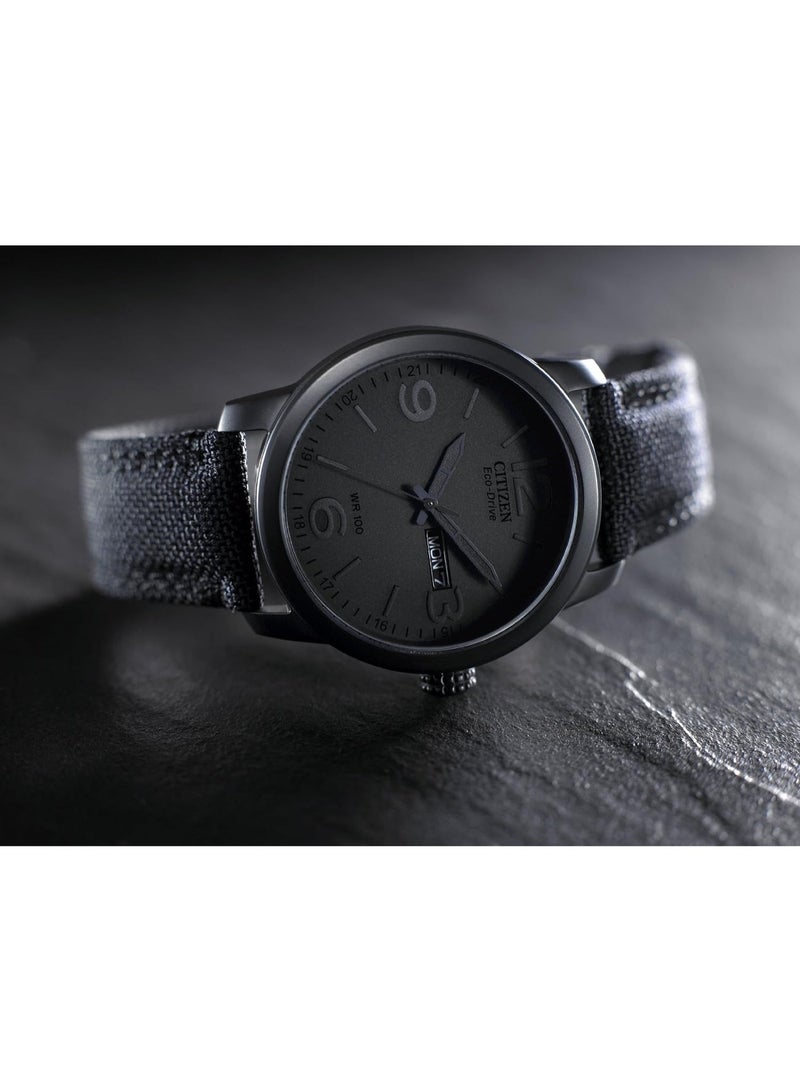 سيتيزن Eco-Drive Men’s Watch BM8475-00F, 42 mm Black Dial, Stainless Steel Case with Black Ion-Plating, Black Nylon Strap, Day/Date Display, 100 m WR - Image 3