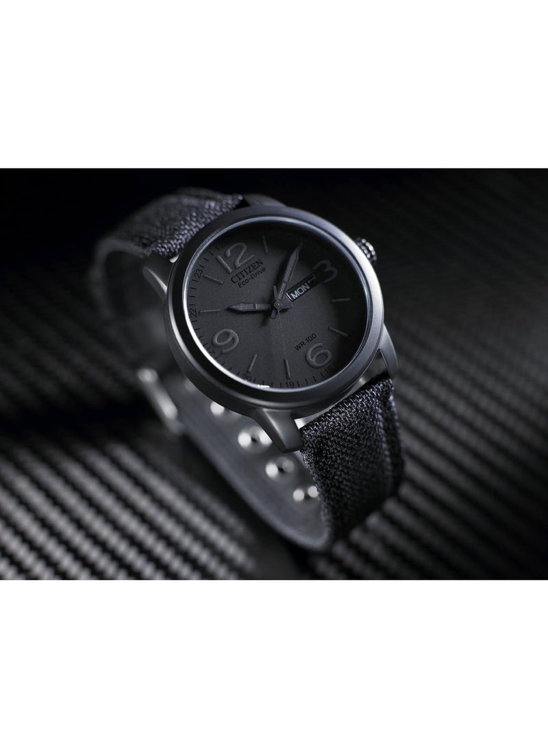 سيتيزن Eco-Drive Men’s Watch BM8475-00F, 42 mm Black Dial, Stainless Steel Case with Black Ion-Plating, Black Nylon Strap, Day/Date Display, 100 m WR - Image 2