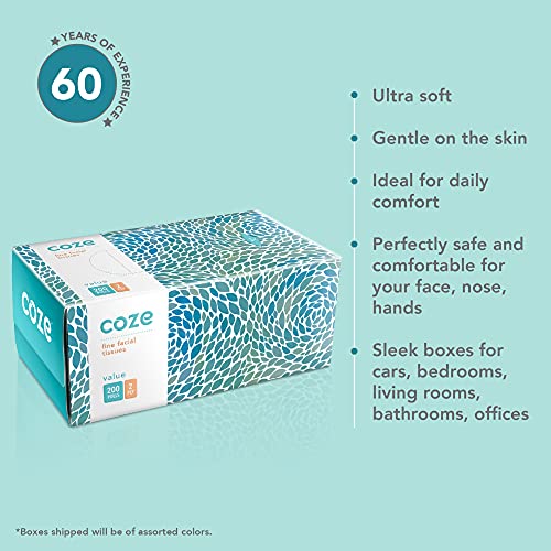 Coze Face Tissue Box (2 Ply, 200 Pulls) | Pack of 6 Assorted Coloured Boxes | 100% Skin-Safe, FDA Approved, OBA Free | Sleek Tissue Box for Car, Bathroom, Bedroom, Office | Car Tissue Paper Box - Image 3