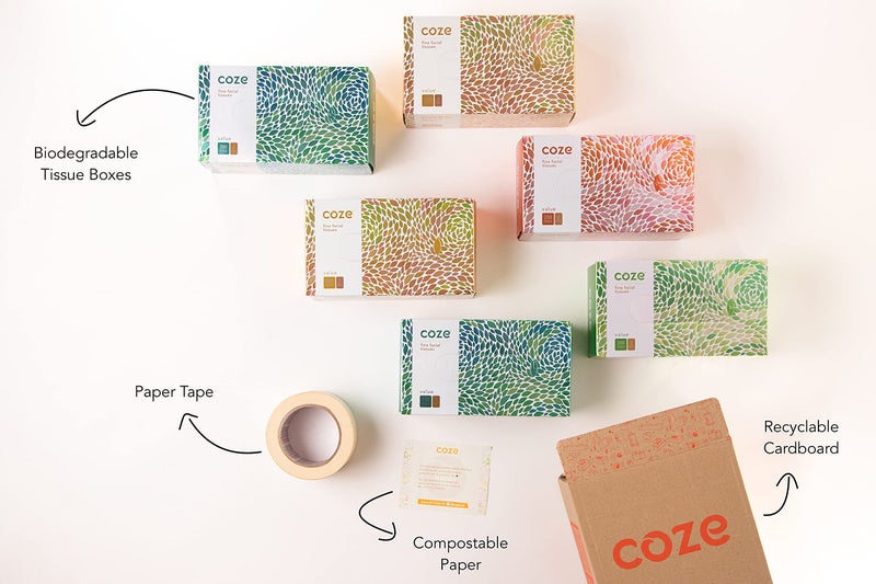 Coze Face Tissue Box (2 Ply, 200 Pulls) | Pack of 6 Assorted Coloured Boxes | 100% Skin-Safe, FDA Approved, OBA Free | Sleek Tissue Box for Car, Bathroom, Bedroom, Office | Car Tissue Paper Box - Image 5