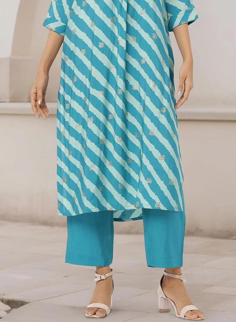ISHIN  Women Turquoise Modal Silk Kurta Sets 2pcs sets for Women | Best Price UAE
