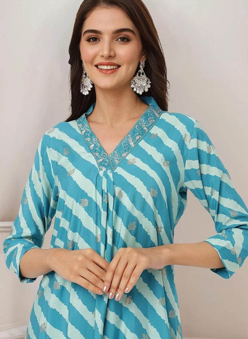 ISHIN  Women Turquoise Modal Silk Kurta Sets 2pcs sets for Women | Best Price UAE