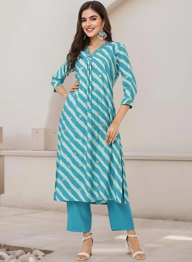 ISHIN  Women Turquoise Modal Silk Kurta Sets 2pcs sets for Women | Best Price UAE
