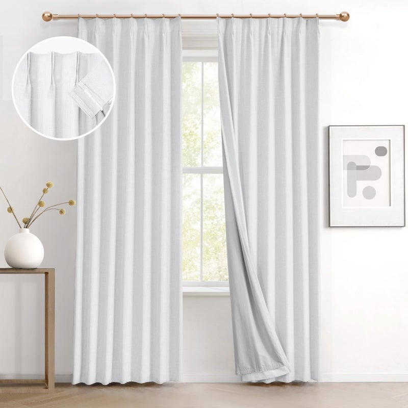 IVAPUPU White Linen Blended Pinch Pleated Blackout Curtains Two Panels Black Out Window Curtains 63 inch for Living Room Bedroom Thermal Pinch Pleat Curtain Drapes with 16 Pcs Hooks  40"" Wx63 L - Image 1
