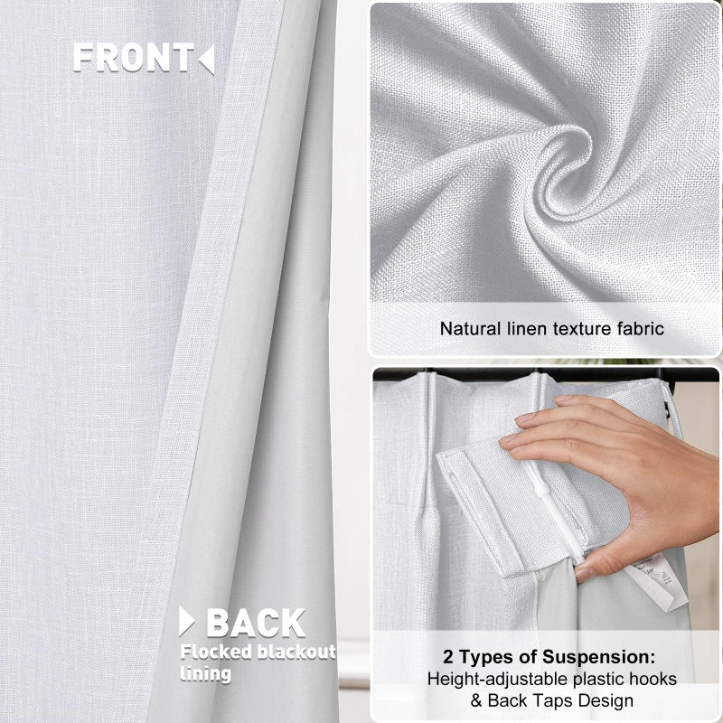 IVAPUPU White Linen Blended Pinch Pleated Blackout Curtains Two Panels Black Out Window Curtains 63 inch for Living Room Bedroom Thermal Pinch Pleat Curtain Drapes with 16 Pcs Hooks  40"" Wx63 L - Image 2