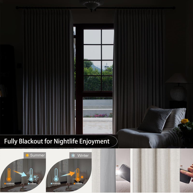 IVAPUPU White Linen Blended Pinch Pleated Blackout Curtains Two Panels Black Out Window Curtains 63 inch for Living Room Bedroom Thermal Pinch Pleat Curtain Drapes with 16 Pcs Hooks  40"" Wx63 L - Image 5