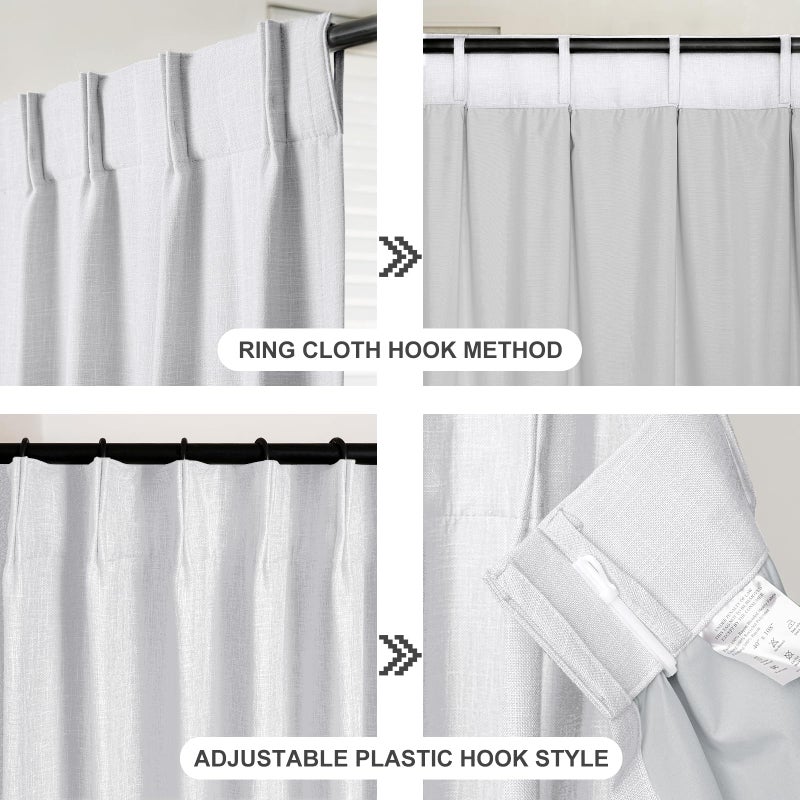 IVAPUPU White Linen Blended Pinch Pleated Blackout Curtains Two Panels Black Out Window Curtains 63 inch for Living Room Bedroom Thermal Pinch Pleat Curtain Drapes with 16 Pcs Hooks  40"" Wx63 L - Image 4