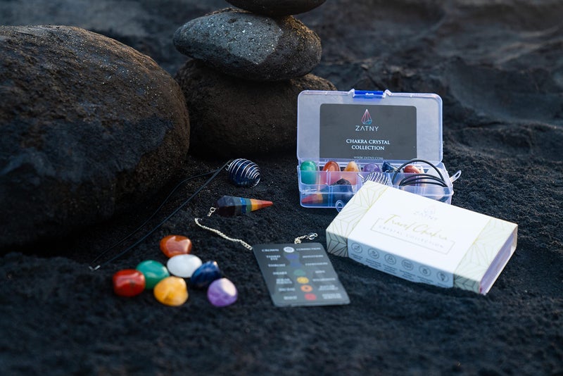 ZATNY Travel Chakra Crystals and Healing Stones Collection - 7 Chakra Set Tumbled Stones, Chakra Pendulum, Interchangeable Cage Necklace, Reference Card, Portable Case, Ebook - Image 3