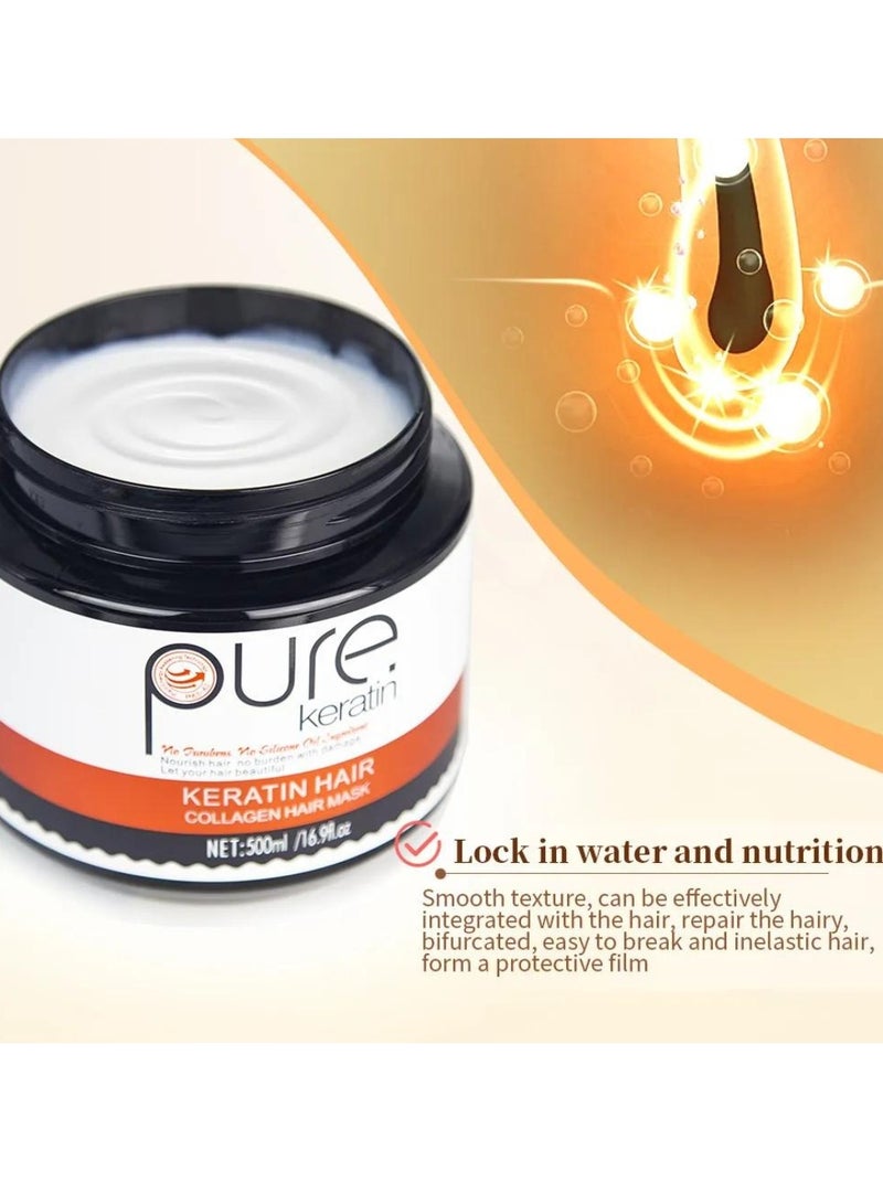 PURE قناع الشعر بالكيراتين والكولاجين 500 مل يغذي الشعر ويصلح الشعر التالف قناع شعر كيراتين، قناع شعر كولاجين مرطب مغذي - Image 4