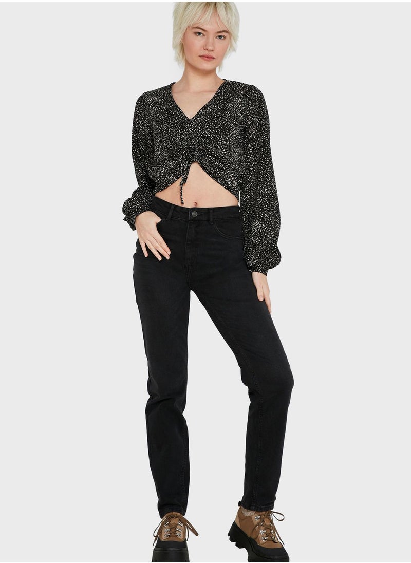 NOISY MAY - V-Neck Ruched Top - Image 1