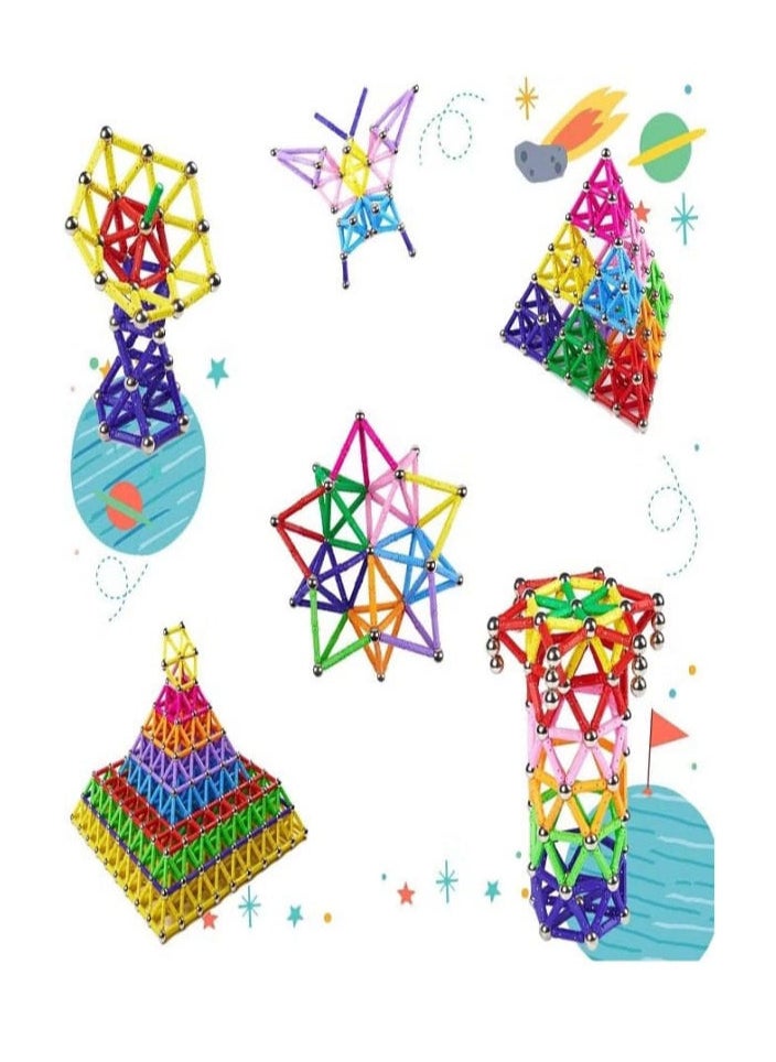 98 Pieces 3D Magnetic Building Blocks, Construction Toys with Colorful Magnetic Sticks, Montessori, Best Gift for Girls and Boys  - Image 3
