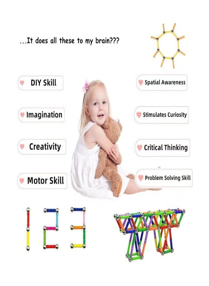 98 Pieces 3D Magnetic Building Blocks, Construction Toys with Colorful Magnetic Sticks, Montessori, Best Gift for Girls and Boys  - Image 4