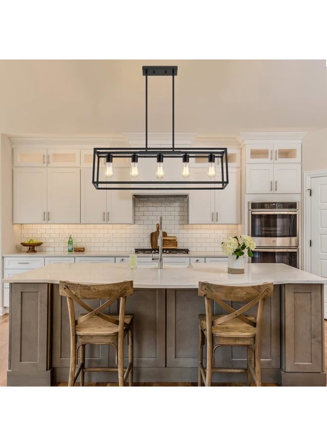 Yusist 5-Light Dining Room Light Fixture,Black Farmhouse Kitchen Island Lighting,Rustic Pendant Light Over Table with Adjustable Rods,Modern Linear Chandeliers for Dining Room Kitchen Island - Image 4