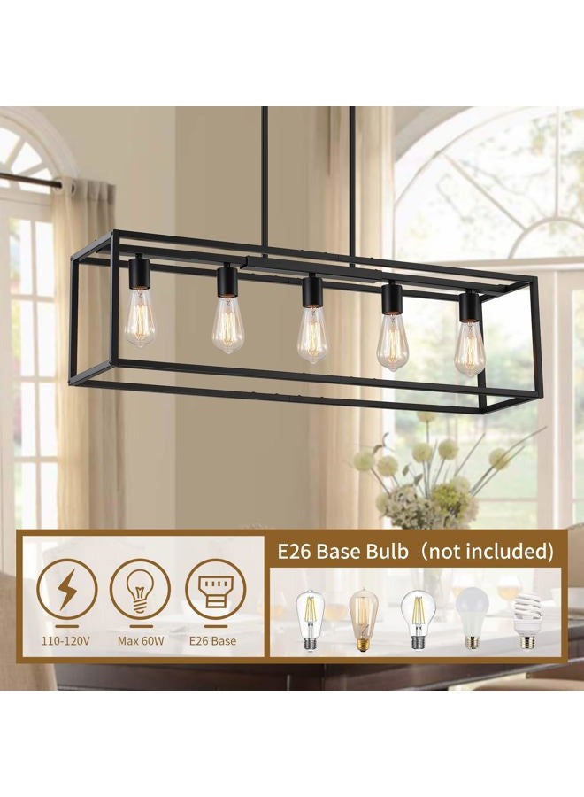 Yusist 5-Light Dining Room Light Fixture,Black Farmhouse Kitchen Island Lighting,Rustic Pendant Light Over Table with Adjustable Rods,Modern Linear Chandeliers for Dining Room Kitchen Island - Image 2