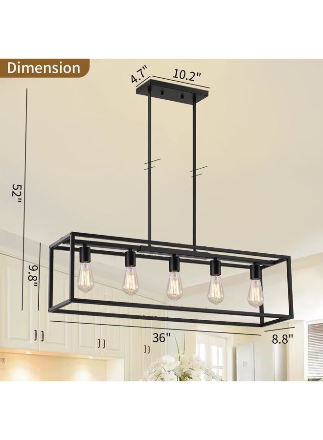Yusist 5-Light Dining Room Light Fixture,Black Farmhouse Kitchen Island Lighting,Rustic Pendant Light Over Table with Adjustable Rods,Modern Linear Chandeliers for Dining Room Kitchen Island - Image 3