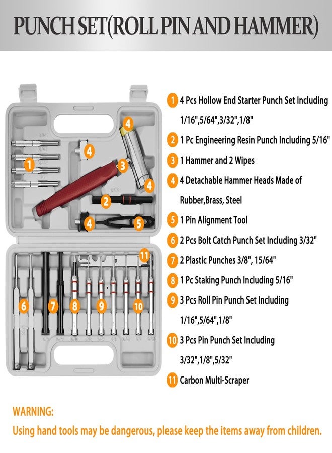 BESTNULE Roll Pin Punch Set, Punch Tools, Made of Solid Material Including Steel Punch and Hammer, Ideal for Machinery Maintenance with Organizer Storage Container (Without Bench Block) - Image 2