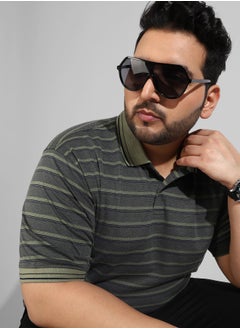 Instafab Plus Men's Grey Striped Regular Fit  Casual T-Shirt  - Image 1