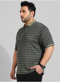 Instafab Plus Men's Grey Striped Regular Fit  Casual T-Shirt  - Image 3