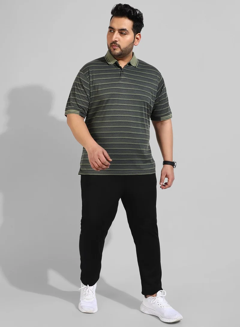 Instafab Plus Men's Grey Striped Regular Fit  Casual T-Shirt