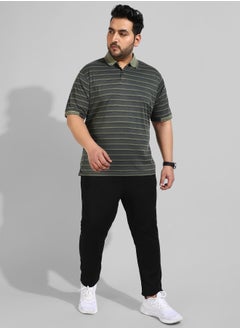 Instafab Plus Men's Grey Striped Regular Fit  Casual T-Shirt  - Image 5