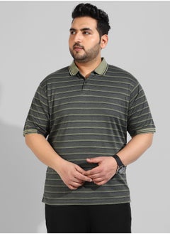 Instafab Plus Men's Grey Striped Regular Fit  Casual T-Shirt  - Image 2