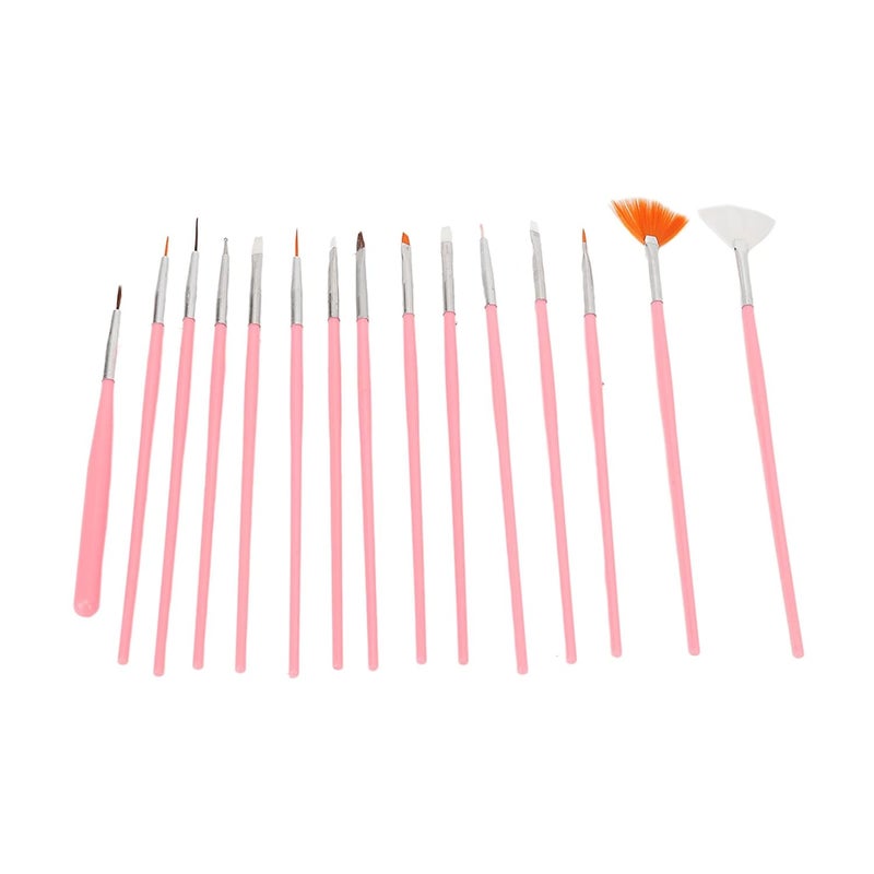 Professional Nail Art Brush Set 15pcs Pink ABS Nylon For Gel Nail Extension Painting - Image 3