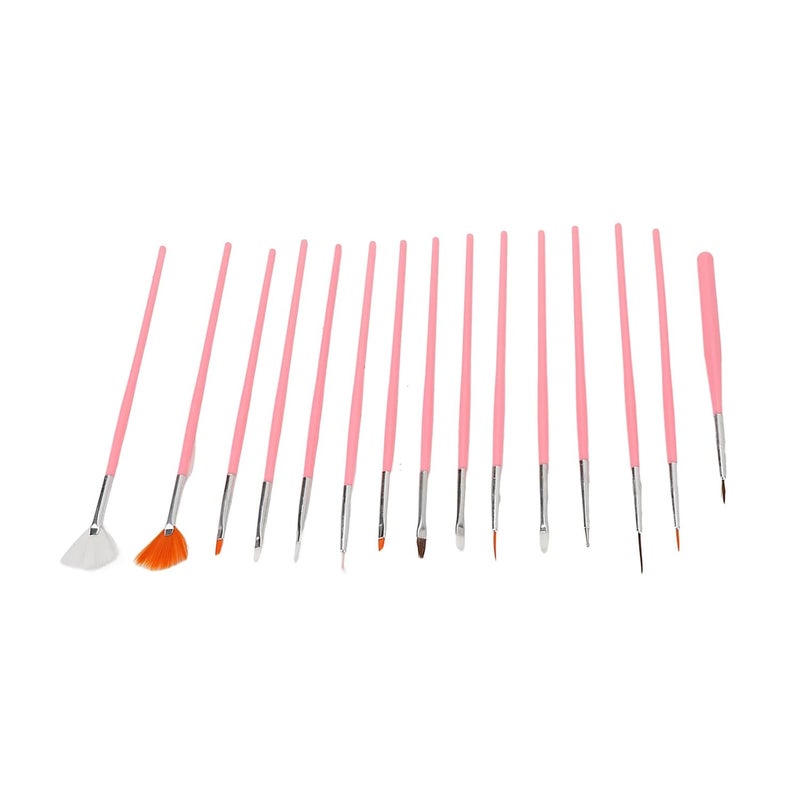 Professional Nail Art Brush Set 15pcs Pink ABS Nylon For Gel Nail Extension Painting - Image 1
