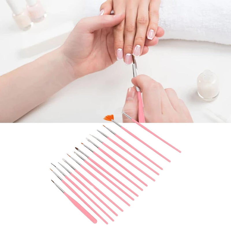 Professional Nail Art Brush Set 15pcs Pink ABS Nylon For Gel Nail Extension Painting - Image 5