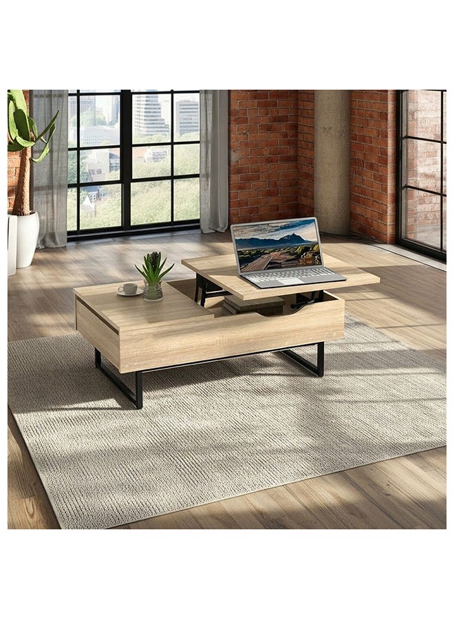 Costal Lift Top Coffee Table with Drawer - Sonoma Oak/Black - Stylish Living Room Furniture Accessory - Engineered Wood Coffee Table for Modern Homes - Multi-Color Design - 2 Year Warranty