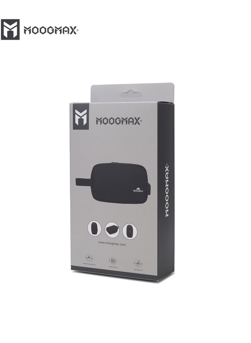MOOGMAX - Waterproof handbag with a USB port and ample space for storage and a handle for carrying - made of waterproof fabric, suitable for carrying a mobile phone, cards, cosmetics, and personal items. Black - Image 1